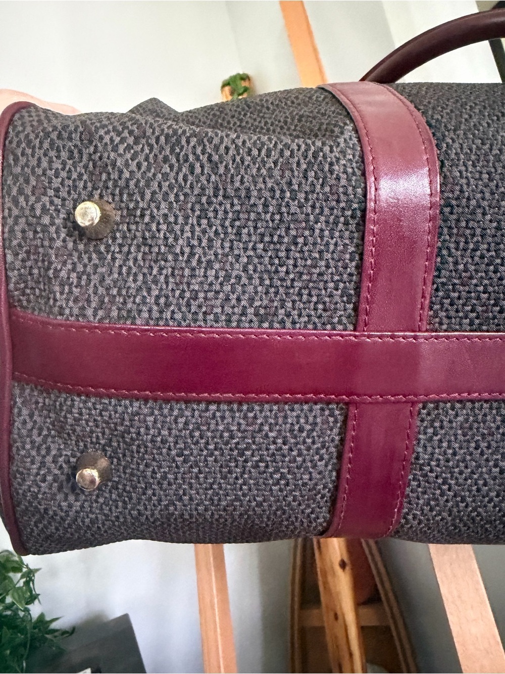 Vintage Yves Saint Laurent Burgundy & Gray Boston Bag | Classic YSL Satchel | Au - Picture 10 of 15